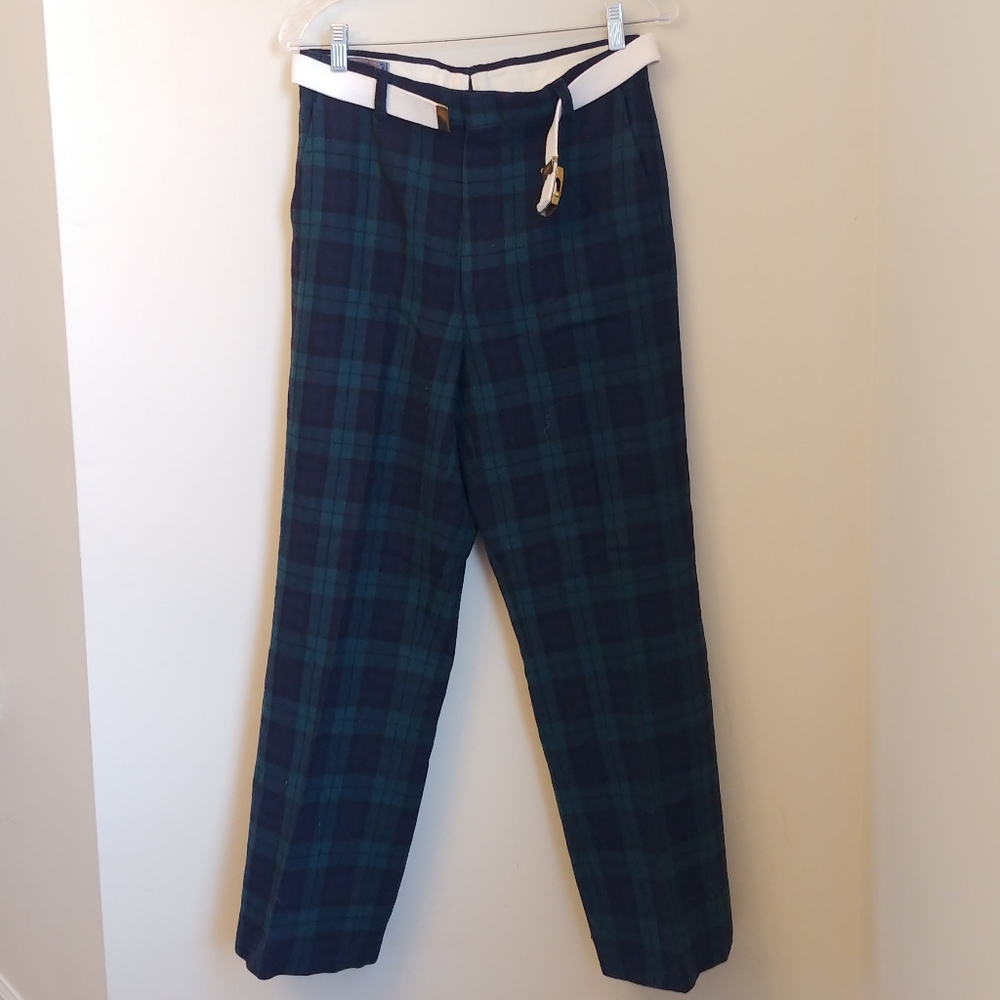 VTG Pendleton Plaid Wool Blue Green Trouser Pants